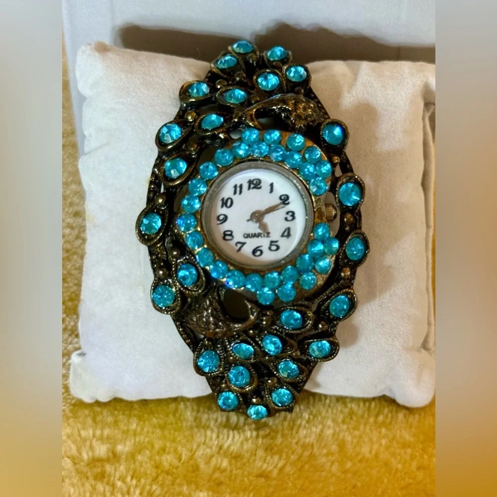 VTG ~ Luxurious Turquoise Gemstone Watch set in thorny hedge pattern.